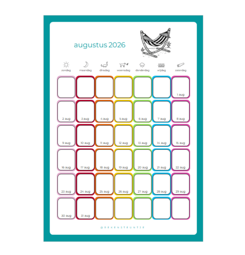 maandkalenders 2026 zo-za augustus Maandkalenders 2026 zo-za