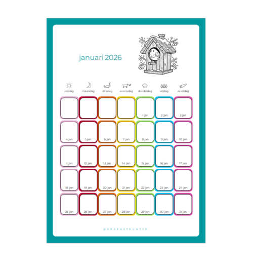 maandkalenders 2026 zo-za januari Maandkalenders 2026 zo-za