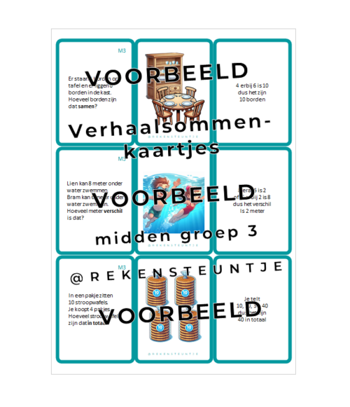 voorbeeldafbeelding verhaalsommenkaartjes midden 3 Quizkaarten verhaalsommen (midden groep 3)