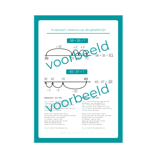 rekenhulp 2 sommen tot 100 oefenen lege getallenlijn werkblad