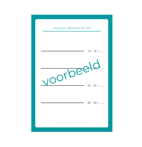 rekenhulp 3 sommen tot 100 oefenen lege getallenlijn werkblad