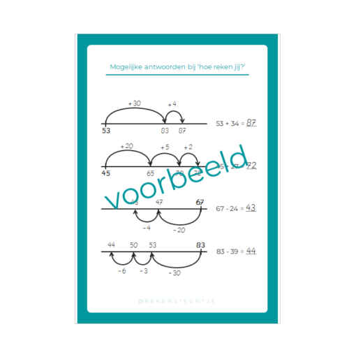 rekenhulp 4 sommen tot 100 oefenen lege getallenlijn werkblad