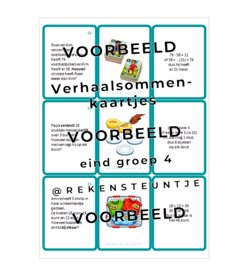 voorbeeldafbeelding verhaalsommenkaartjes eind 4 Quizkaarten verhaalsommen (eind groep 4)