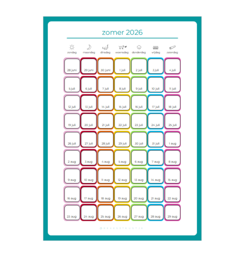 zomerkalender 2026 zo-za Zomerkalender 2026